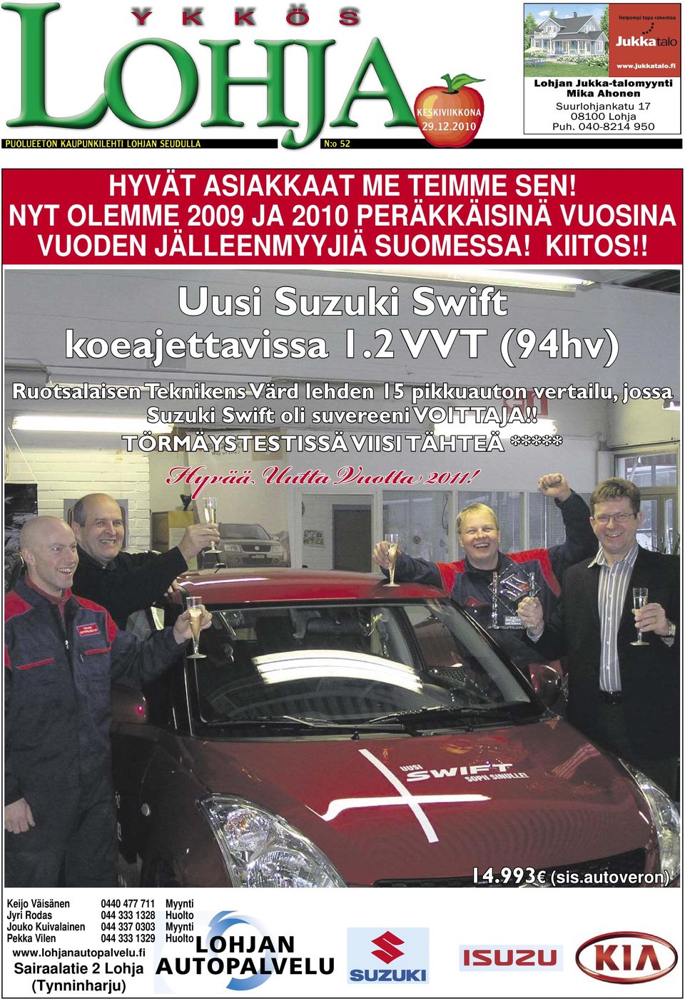 2 VVT (94hv) Ruotsalaisen Teknikens Värd lehden 15 pikkuauton vertailu, jossa Suzuki Swift oli suvereeni VOITTAJA!