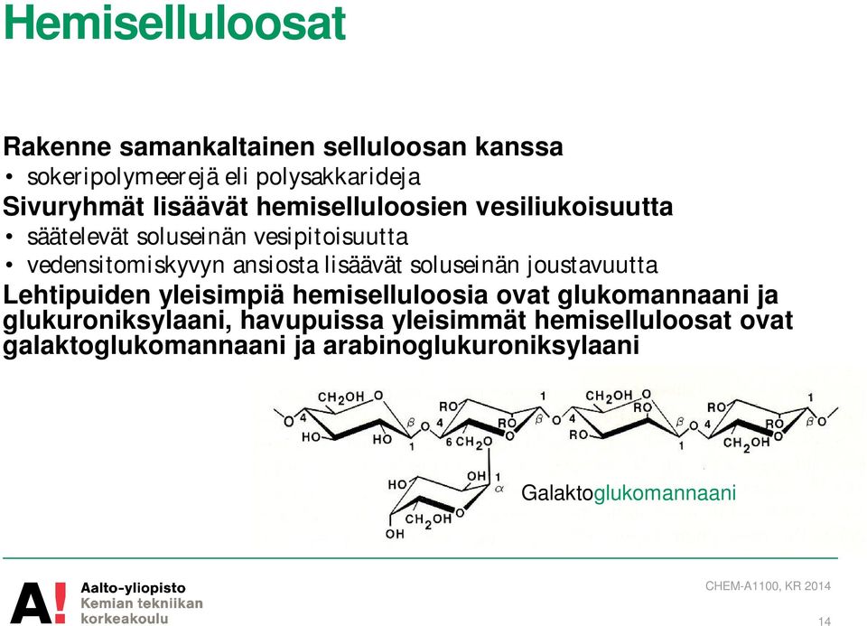 lisäävät soluseinän joustavuutta Lehtipuiden yleisimpiä hemiselluloosia ovat glukomannaani ja