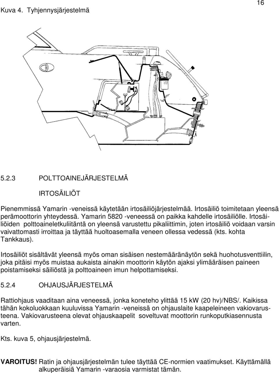 Irtosäiliöiden polttoaineletkuliitäntä on yleensä varustettu pikaliittimin, joten irtosäiliö voidaan varsin vaivattomasti irroittaa ja täyttää huoltoasemalla veneen ollessa vedessä (kts.