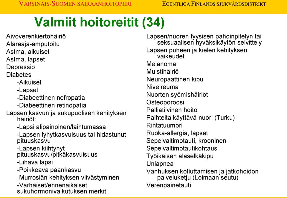 -Murrosiän kehityksen viivästyminen -Varhaiset/ennenaikaiset sukuhormonivaikutuksen merkit Lapsen/nuoren fyysisen pahoinpitelyn tai seksuaalisen hyväksikäytön selvittely Lapsen puheen ja kielen