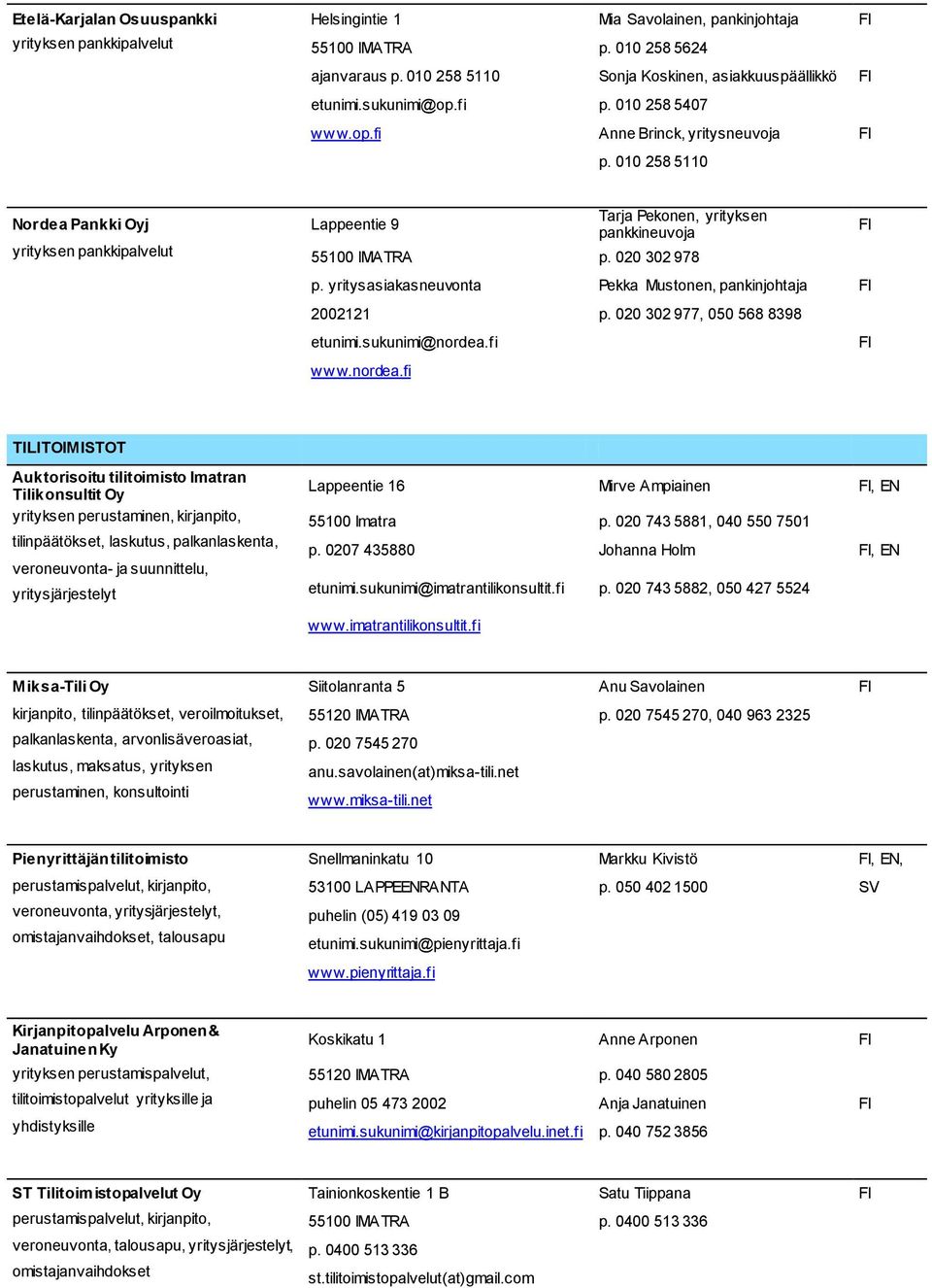 020 302 978 p. yritysasiakasneuvonta Pekka Mustonen, pankinjohtaja 2002121 p. 020 302 977, 050 568 8398 etunimi.sukunimi@nordea.