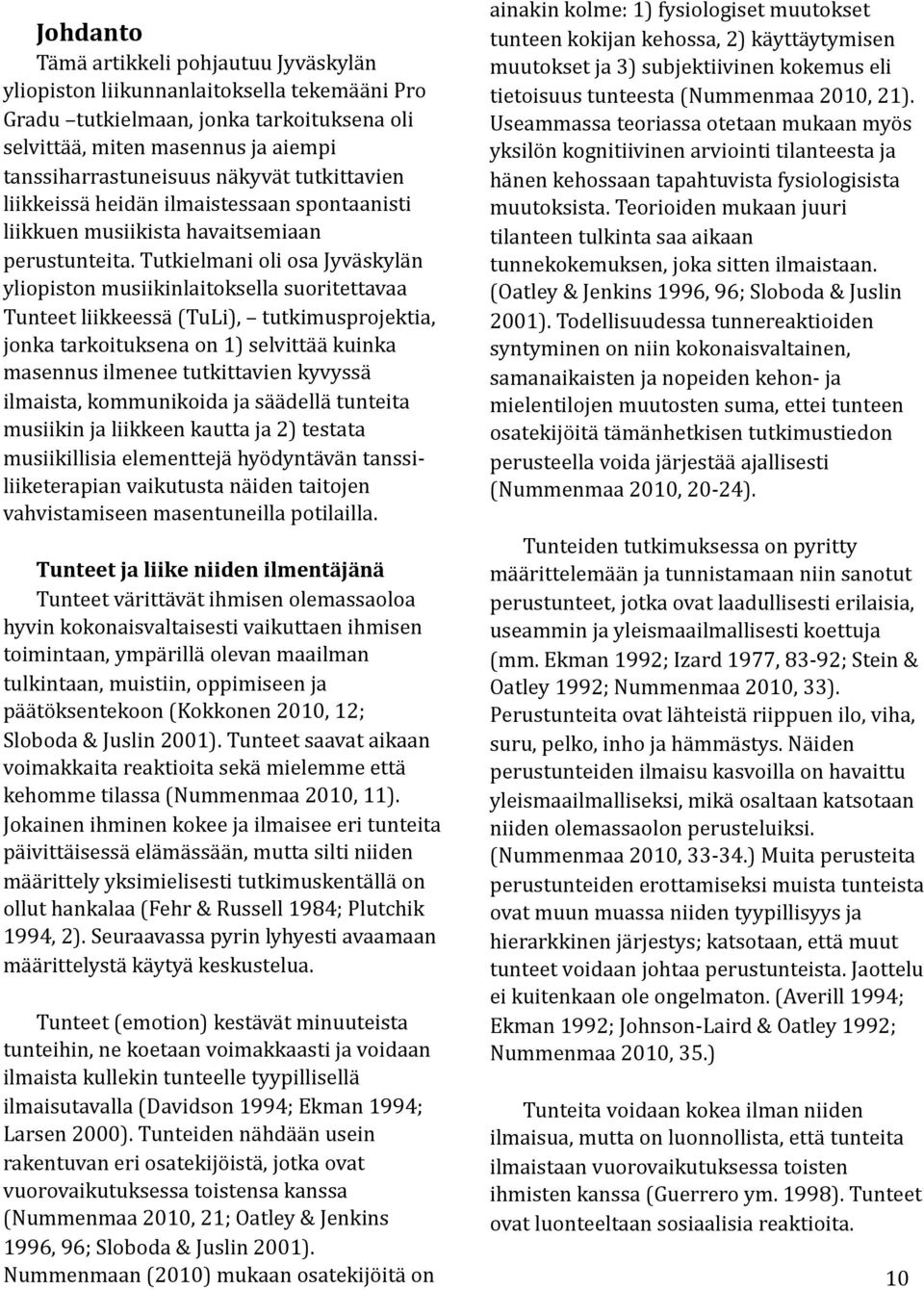 Tutkielmani oli osa Jyväskylän yliopiston musiikinlaitoksella suoritettavaa Tunteet liikkeessä (TuLi), tutkimusprojektia, jonka tarkoituksena on 1) selvittää kuinka masennus ilmenee tutkittavien