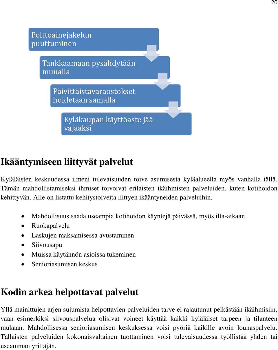 Alle on listattu kehitystoiveita liittyen ikääntyneiden palveluihin.