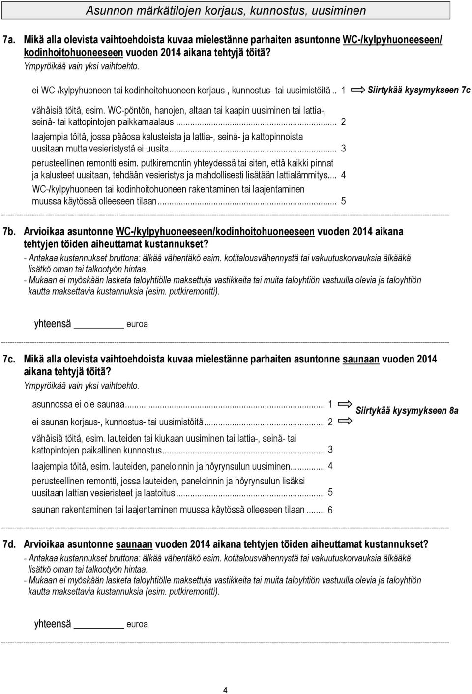 WC-pöntön, hanojen, altaan tai kaapin uusiminen tai lattia-, seinä- tai kattopintojen paikkamaalaus.