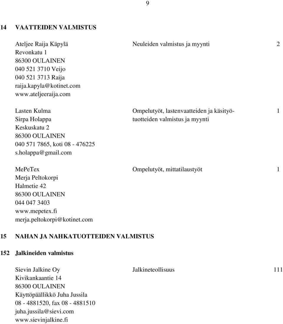 com MePeTex Ompelutyöt, mittatilaustyöt 1 Merja Peltokorpi Halmetie 42 044 047 3403 www.mepetex.fi merja.peltokorpi@kotinet.