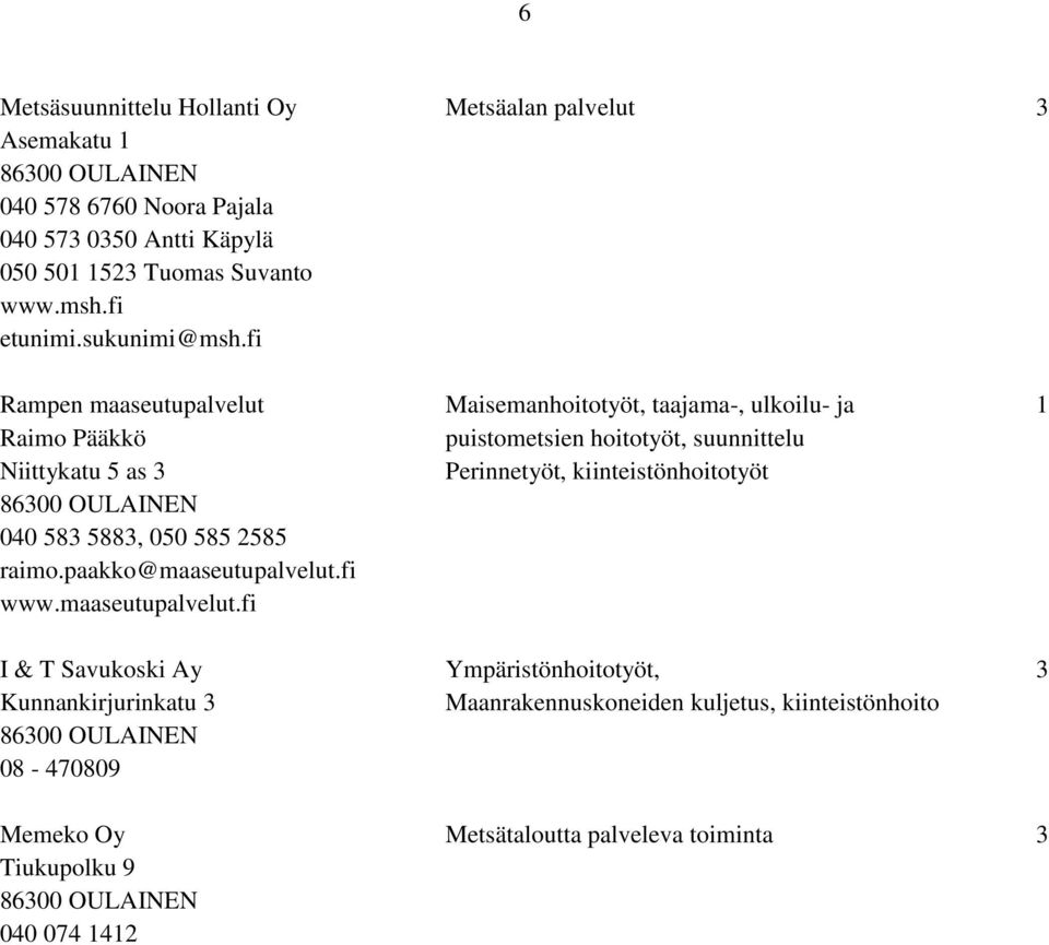 fi Rampen maaseutupalvelut Maisemanhoitotyöt, taajama-, ulkoilu- ja 1 Raimo Pääkkö puistometsien hoitotyöt, suunnittelu Niittykatu 5 as 3 Perinnetyöt,