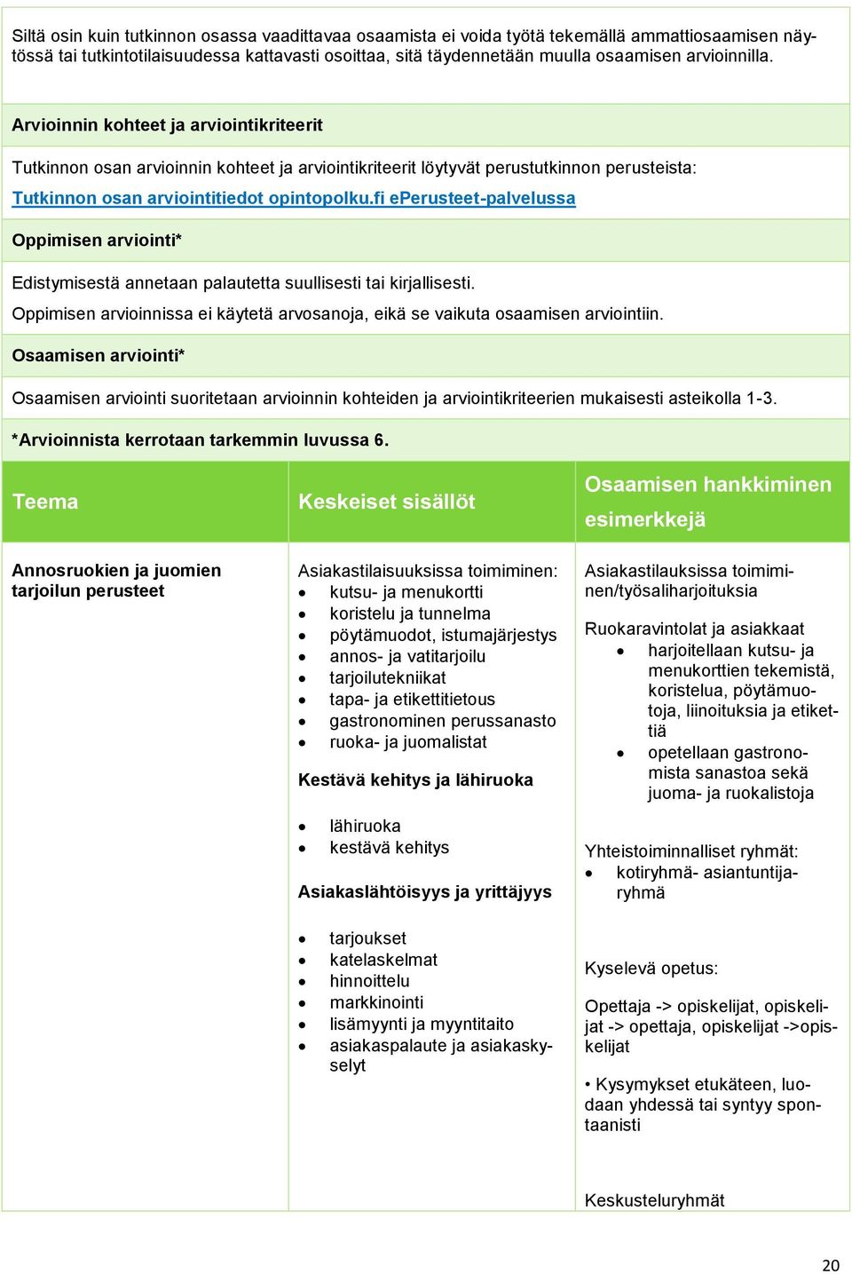 fi eperusteet-palvelussa Oppimisen arviointi* Edistymisestä annetaan palautetta suullisesti tai kirjallisesti. Oppimisen arvioinnissa ei käytetä arvosanoja, eikä se vaikuta osaamisen arviointiin.
