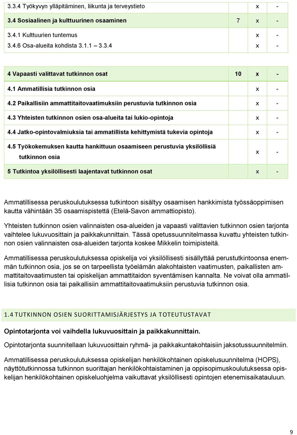 4 Jatko-opintovalmiuksia tai ammatillista kehittymistä tukevia opintoja x - 4.