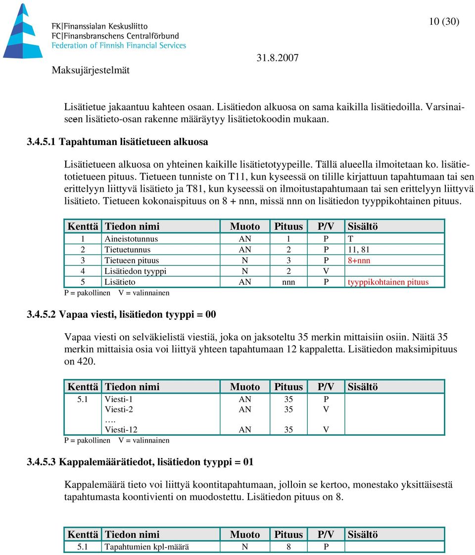 Tietueen tunniste on T11, kun kyseessä on tilille kirjattuun tapahtumaan tai sen erittelyyn liittyvä lisätieto ja T81, kun kyseessä on ilmoitustapahtumaan tai sen erittelyyn liittyvä lisätieto.