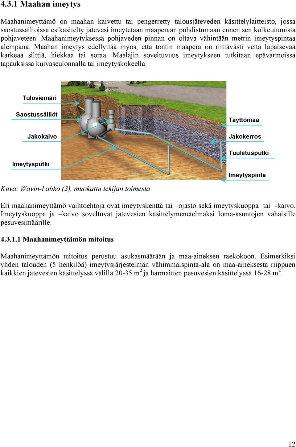 Maahan imeytys edellyttää myös, että tontin maaperä on riittävästi vettä läpäisevää karkeaa silttiä, hiekkaa tai soraa.