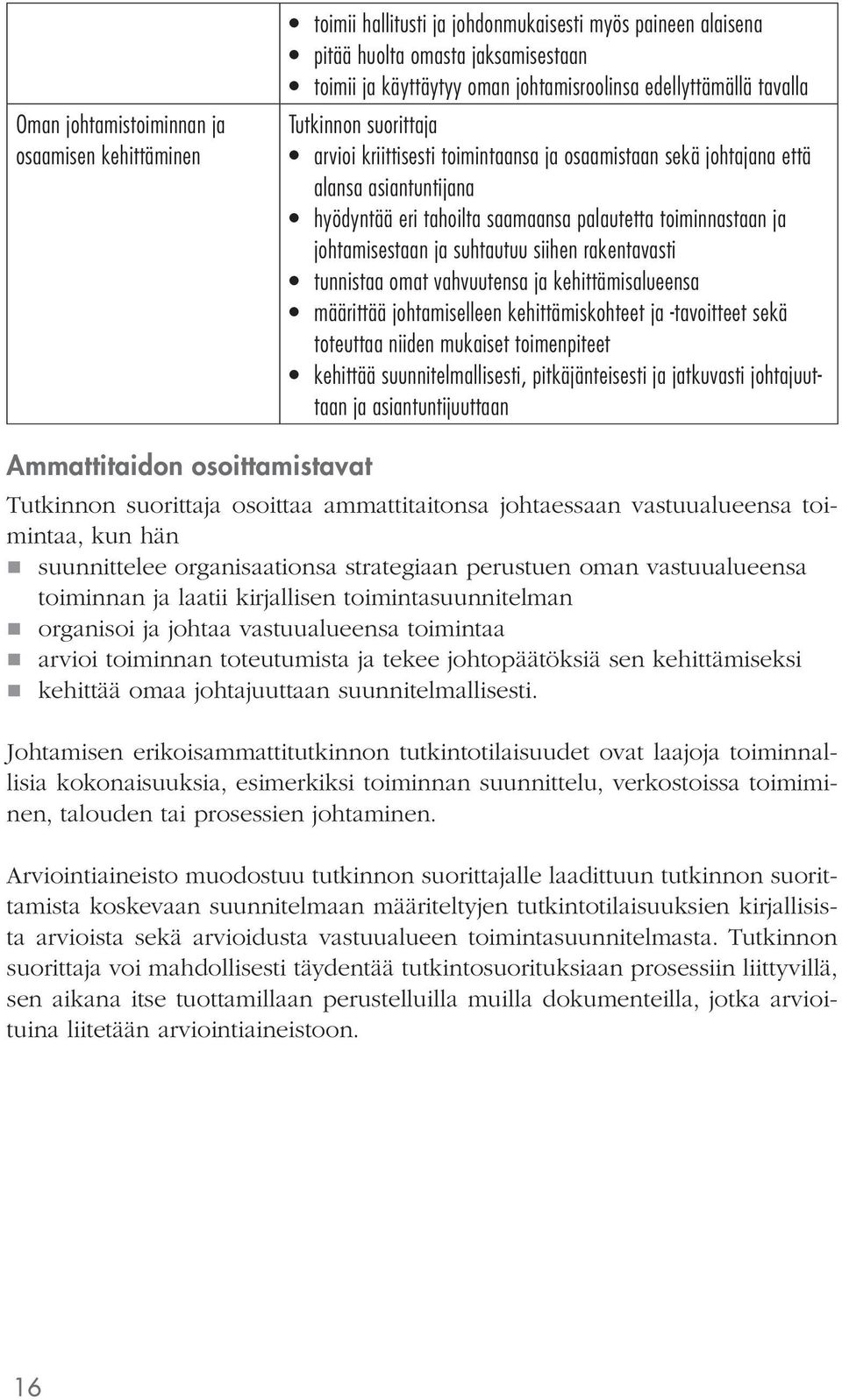 suhtautuu siihen rakentavasti tunnistaa omat vahvuutensa ja kehittämisalueensa määrittää johtamiselleen kehittämiskohteet ja -tavoitteet sekä toteuttaa niiden mukaiset toimenpiteet kehittää