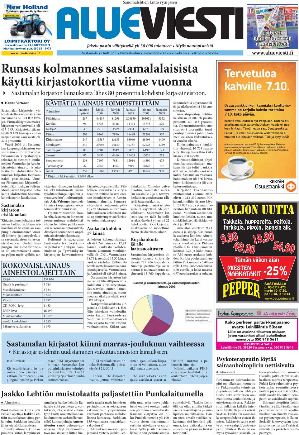 fi Runsas kolmannes sastamalalaisista käytti kirjastokorttia viime vuonna! Sastamalan kirjaston lainauksista lähes 80 prosenttia kohdistui kirja-aineistoon.