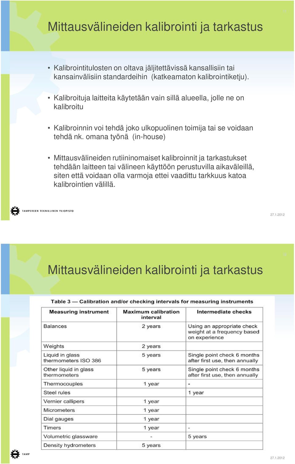 Kalibroituja laitteita käytetään vain sillä alueella, jolle ne on kalibroitu Kalibroinnin voi tehdä joko ulkopuolinen toimija tai se voidaan tehdä nk.