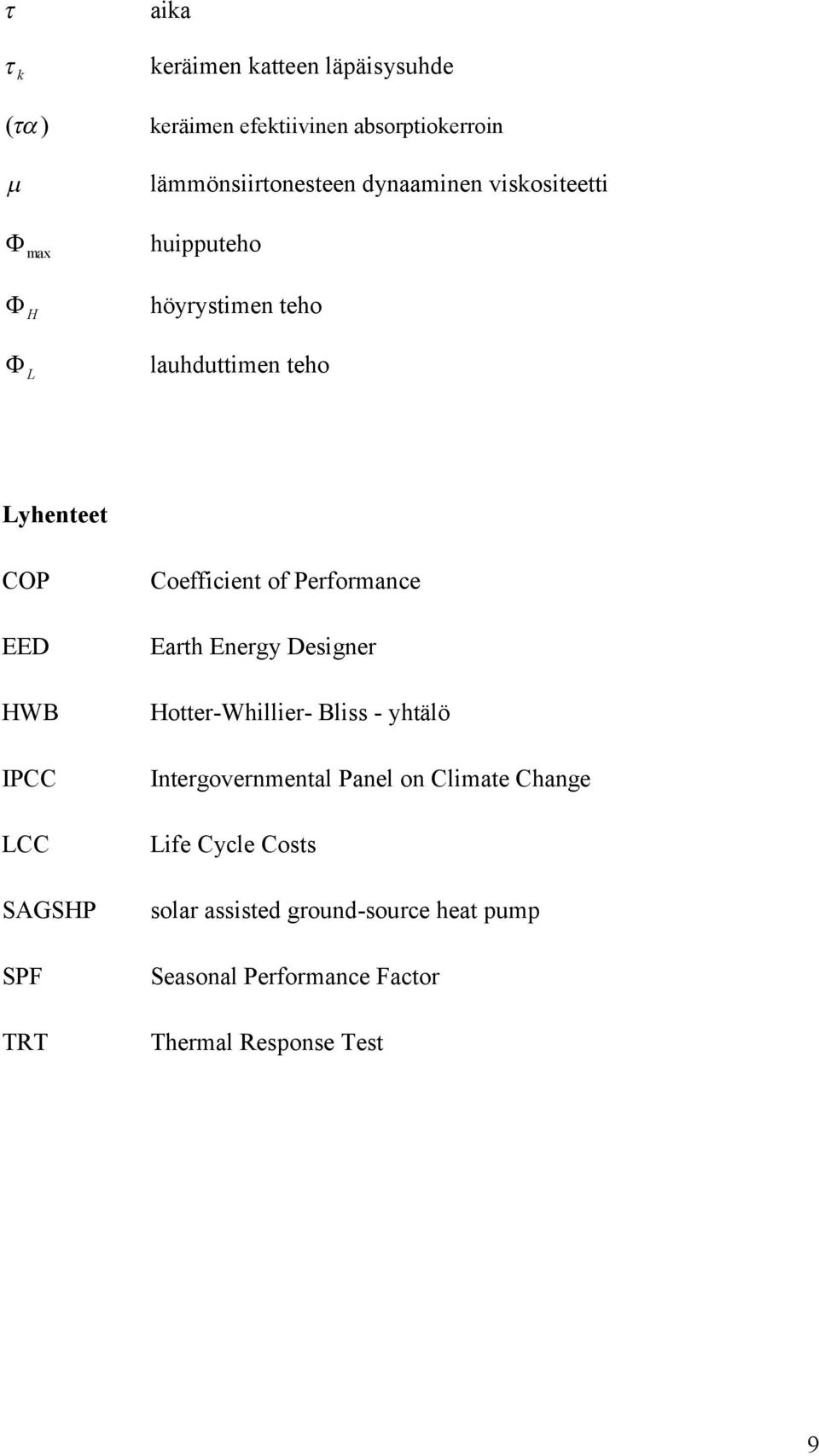 TRT Coefficient of Performance Earth Energy Designer Hotter-Whillier- Bliss - yhtälö Intergovernmental Panel on