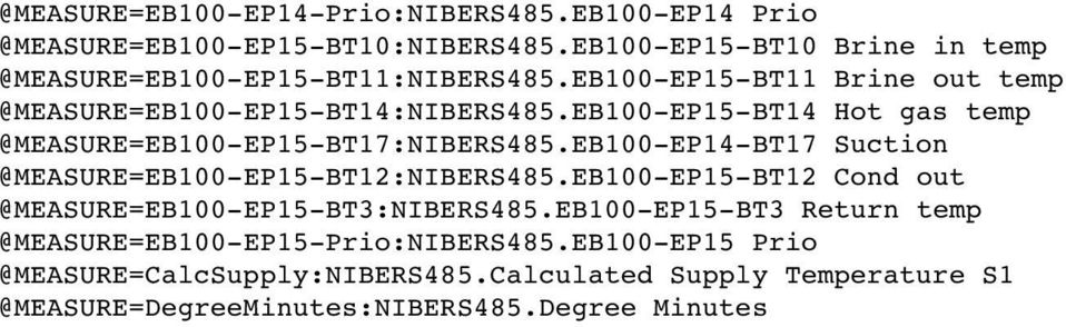 EB100 EP15 BT14 Hot gas temp @MEASURE=EB100 EP15 BT17:NIBERS485.EB100 EP14 BT17 Suction @MEASURE=EB100 EP15 BT12:NIBERS485.