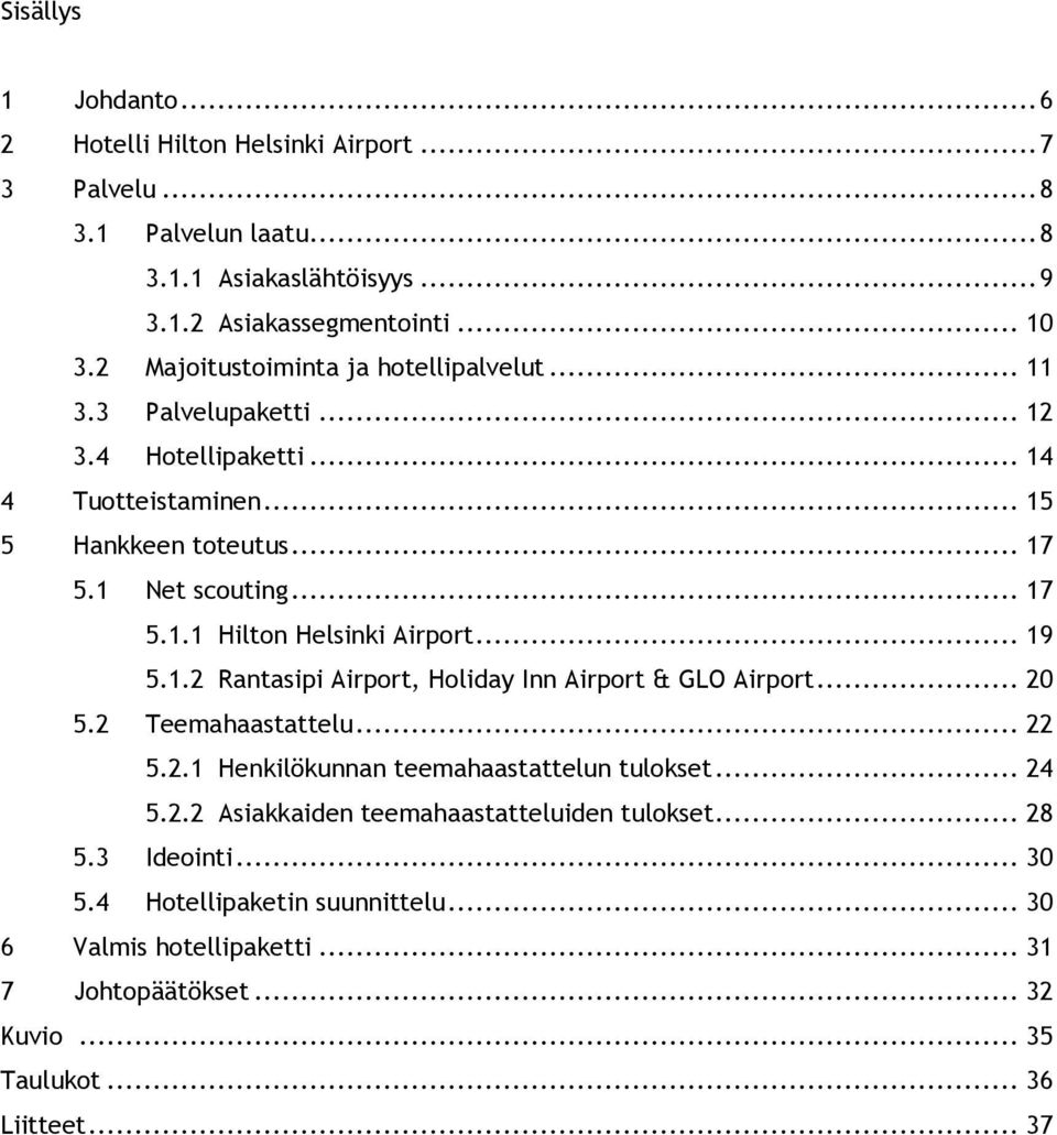 .. 19 5.1.2 Rantasipi Airport, Holiday Inn Airport & GLO Airport... 20 5.2 Teemahaastattelu... 22 5.2.1 Henkilökunnan teemahaastattelun tulokset... 24 5.2.2 Asiakkaiden teemahaastatteluiden tulokset.