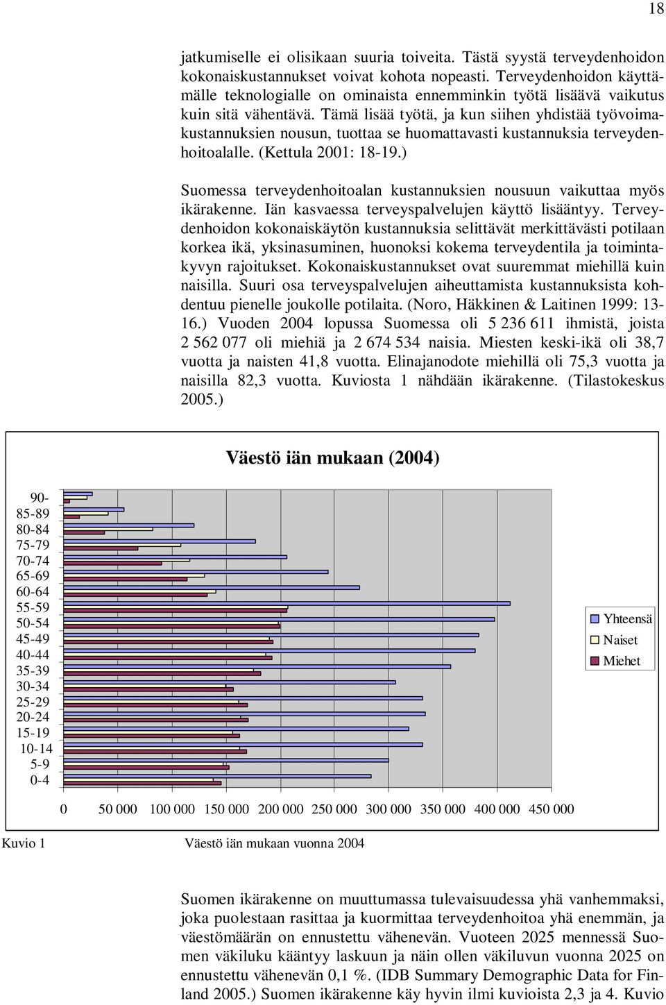 Tämä lisää työtä, ja kun siihen yhdistää työvoimakustannuksien nousun, tuottaa se huomattavasti kustannuksia terveydenhoitoalalle. (Kettula 2001: 18-19.