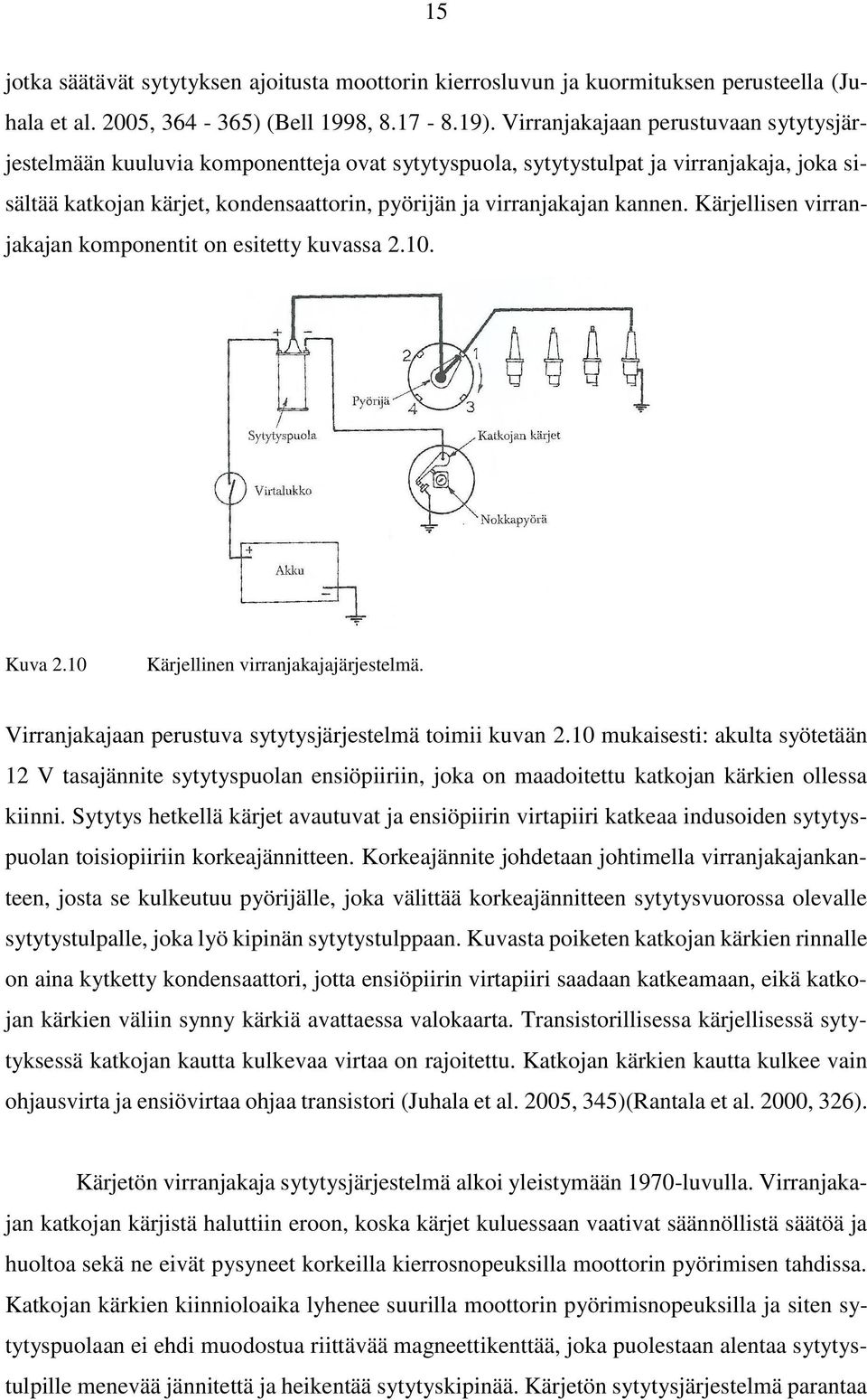 kannen. Kärjellisen virranjakajan komponentit on esitetty kuvassa 2.10. Kuva 2.10 Kärjellinen virranjakajajärjestelmä. Virranjakajaan perustuva sytytysjärjestelmä toimii kuvan 2.