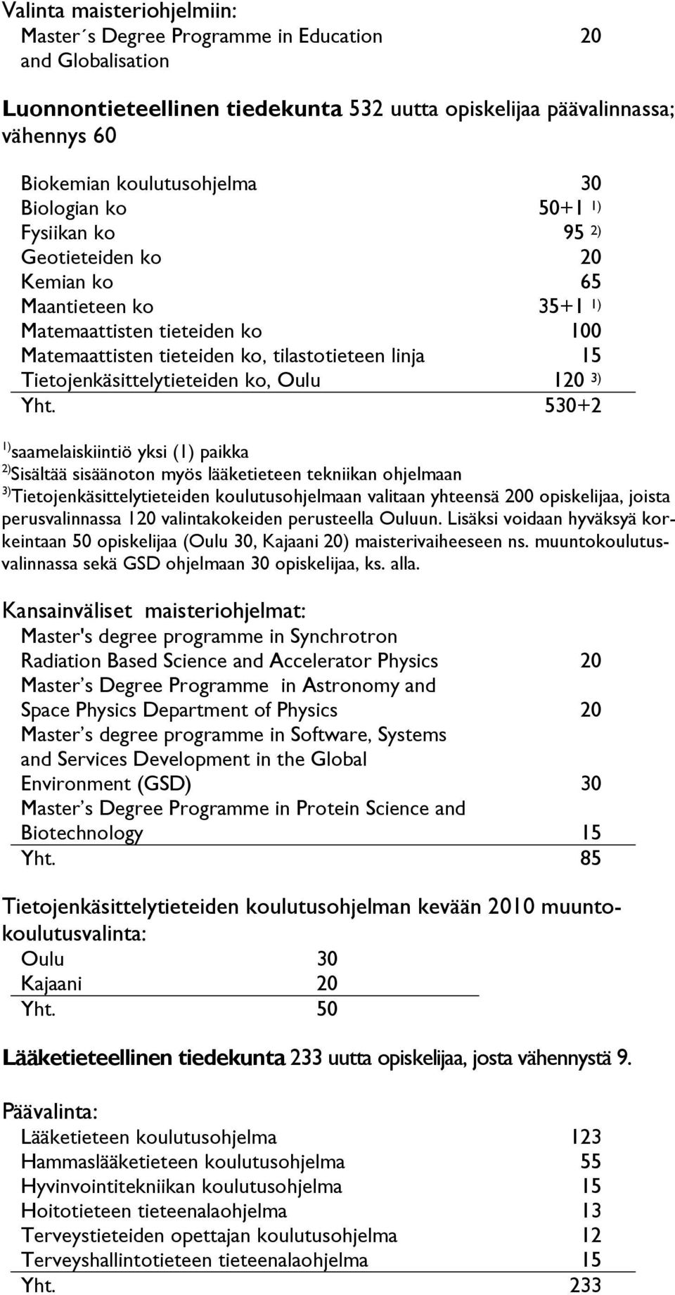 Tietojenkäsittelytieteiden ko, Oulu 120 3) Yht.