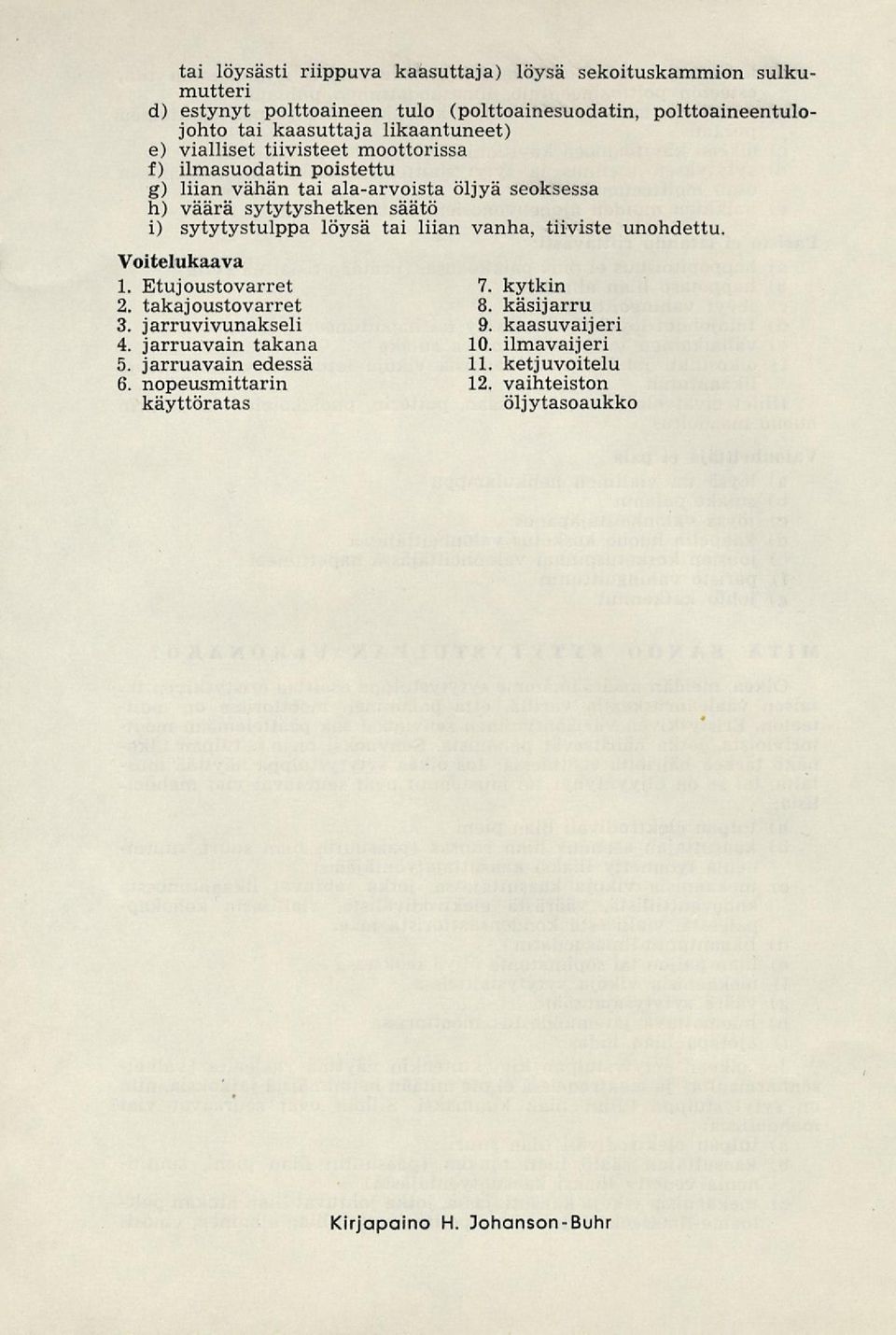 sytytystulppa löysä tai liian vanha, tiiviste unohdettu Voitelukaava 1. Etujoustovarret 2. takajoustovarret 3. jarruvivunakseli 4. jarruavain takana 5.