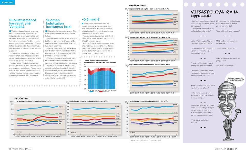 Inflaatio olisi ministeriön mukaan selvästi kovenemassa. Inflaatiovauhti olisi tämän vuoden lopussa seitsemän ja ensi vuoden lopussa 6,5 prosenttia.