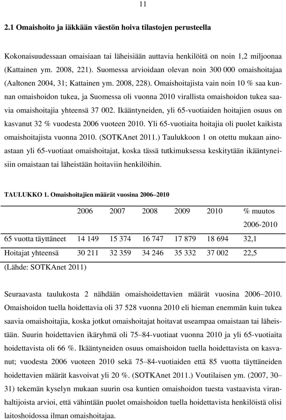 Omaishoitajista vain noin 10 % saa kunnan omaishoidon tukea, ja Suomessa oli vuonna 2010 virallista omaishoidon tukea saavia omaishoitajia yhteensä 37 002.