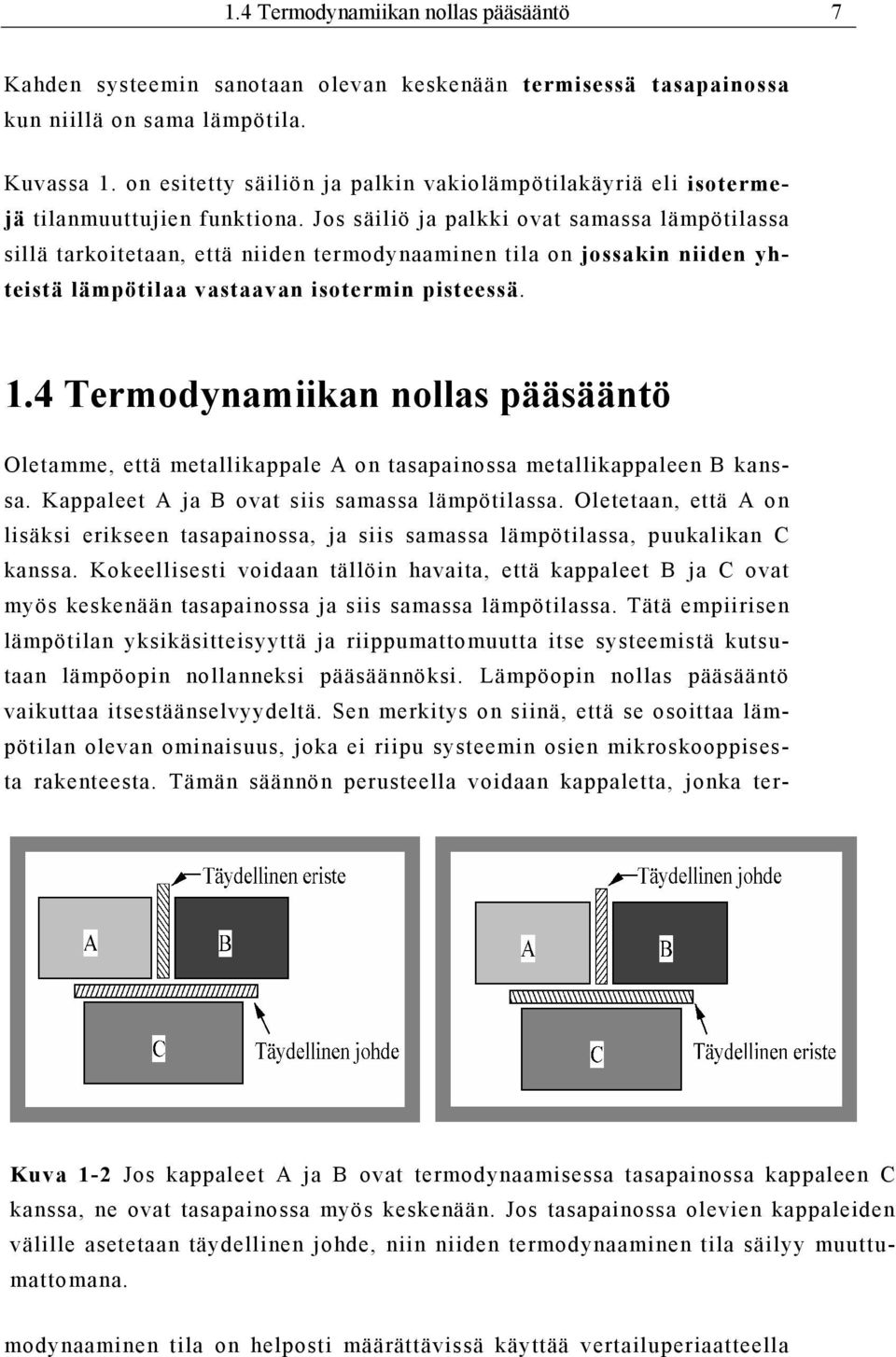 Jos säiliö ja palkki ovat samassa lämpötilassa sillä tarkoitetaan, että niiden termodynaaminen tila on jossakin niiden yhteistä lämpötilaa vastaavan isotermin pisteessä. 1.