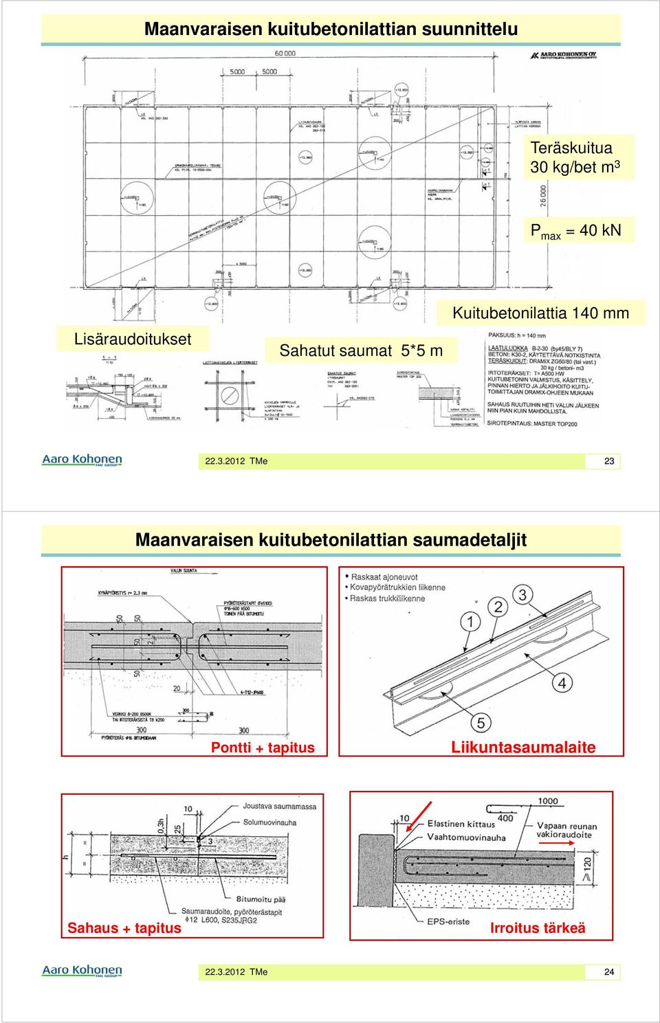 Kuitubetonilattia 140 mm 23 Maanvaraisen kuitubetonilattian