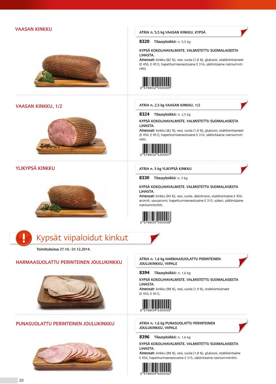 2,5 kg VAASAN KINKKU, 1/2 8324 Tilausyksikkö: n. 2,5 kg KYPSÄ KOKOLIHAVALMISTE. VALMISTETTU SUOMALAISESTA LIHASTA.