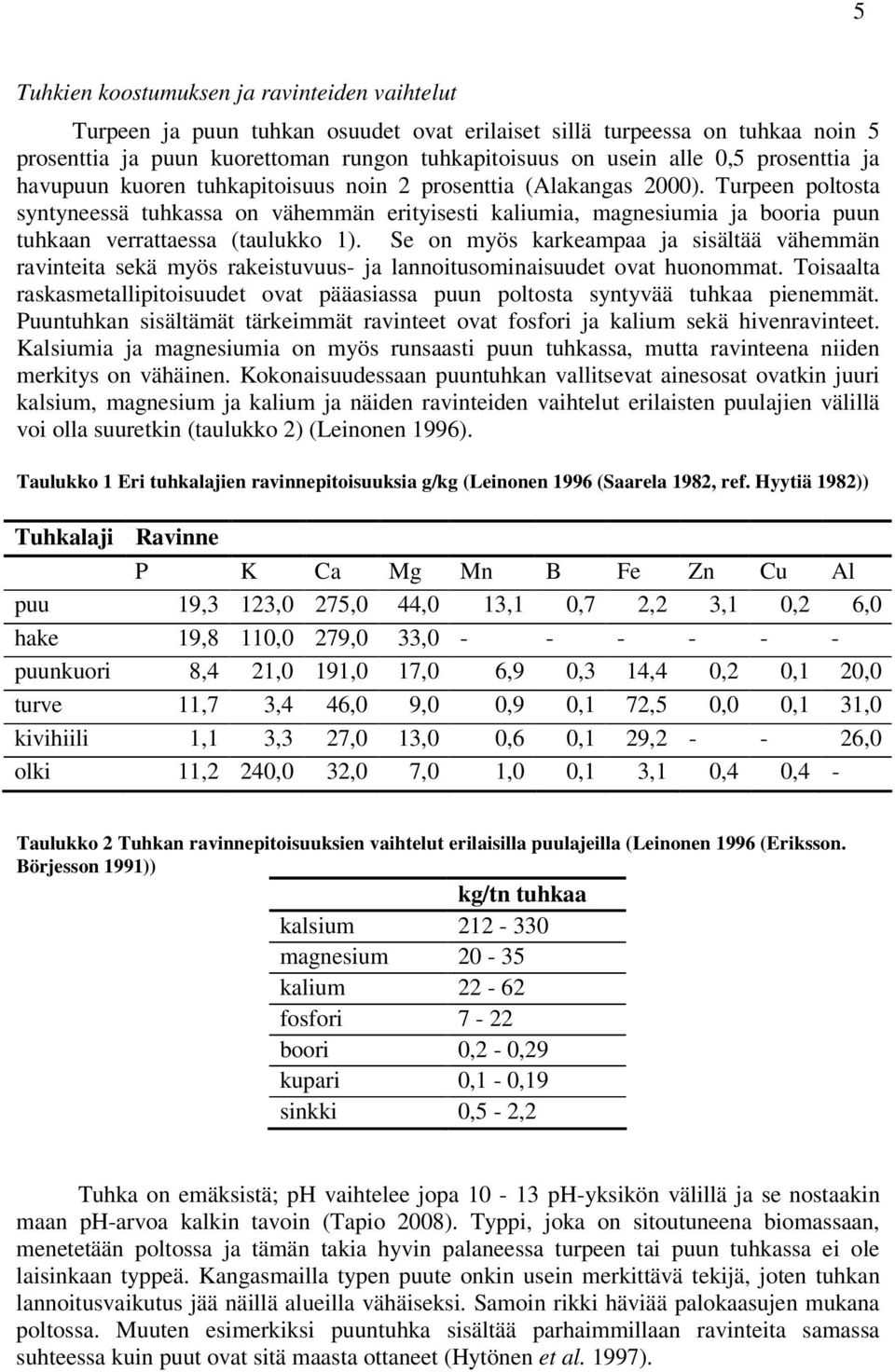 Turpeen poltosta syntyneessä tuhkassa on vähemmän erityisesti kaliumia, magnesiumia ja booria puun tuhkaan verrattaessa (taulukko 1).