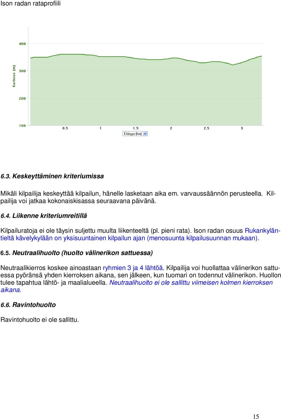 Ison radan osuus Rukankyläntieltä kävelykylään on yksisuuntainen kilpailun ajan (menosuunta kilpailusuunnan mukaan). 6.5.