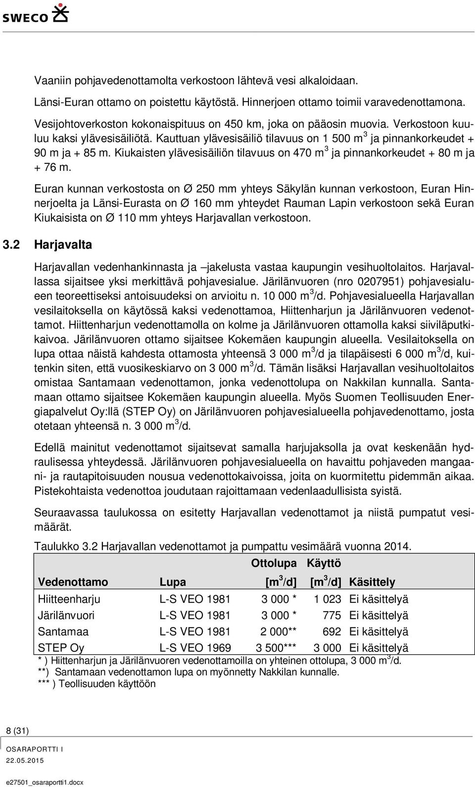 Kiukaisten ylävesisäiliön tilavuus on 470 m 3 ja pinnankorkeudet + 80 m ja + 76 m.