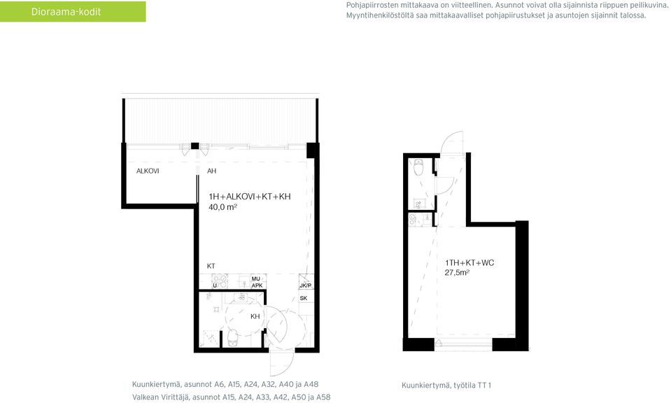 TT1 1TH++WC 27,5m² PRH B KÄYTÄVÄ Kuunkiertymä, asunnot A6, A15, A24, A32, A40 ja A48