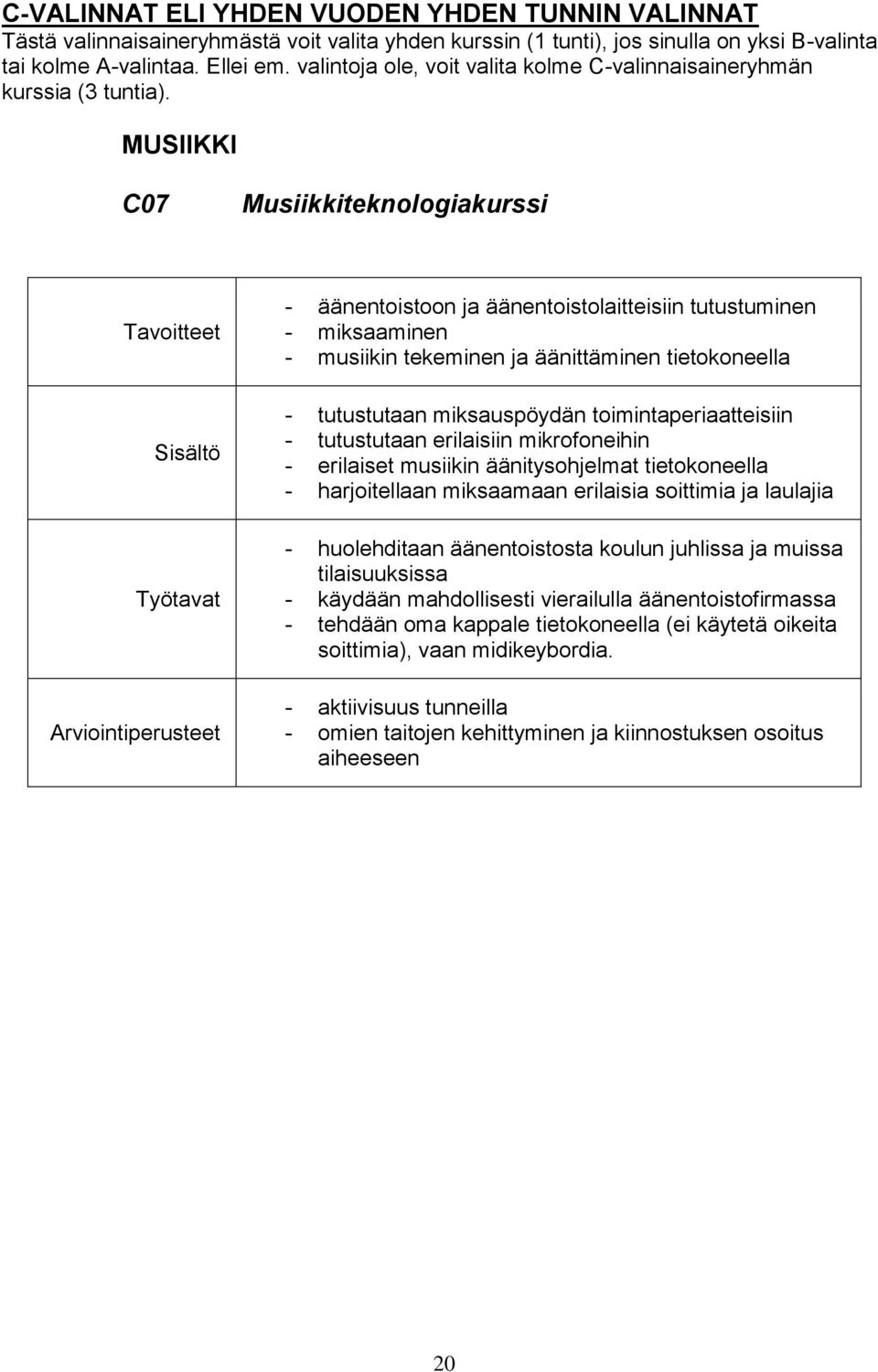 MUSIIKKI C07 Musiikkiteknologiakurssi - äänentoistoon ja äänentoistolaitteisiin tutustuminen - miksaaminen - musiikin tekeminen ja äänittäminen tietokoneella - tutustutaan miksauspöydän