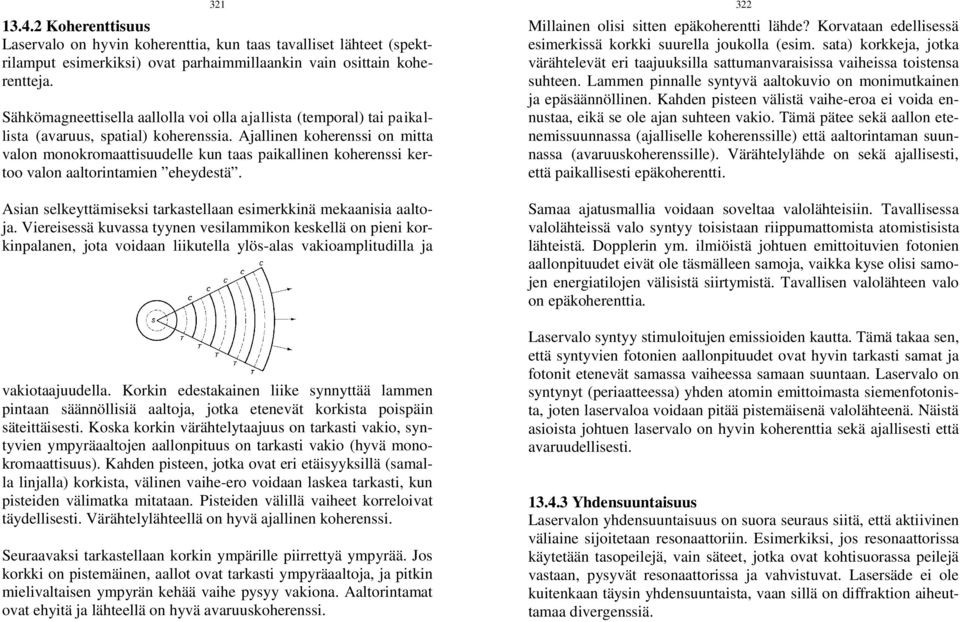 Ajallinen koherenssi on mitta valon monokromaattisuudelle kun taas paikallinen koherenssi kertoo valon aaltorintamien eheydestä. Asian selkeyttämiseksi tarkastellaan esimerkkinä mekaanisia aaltoja.