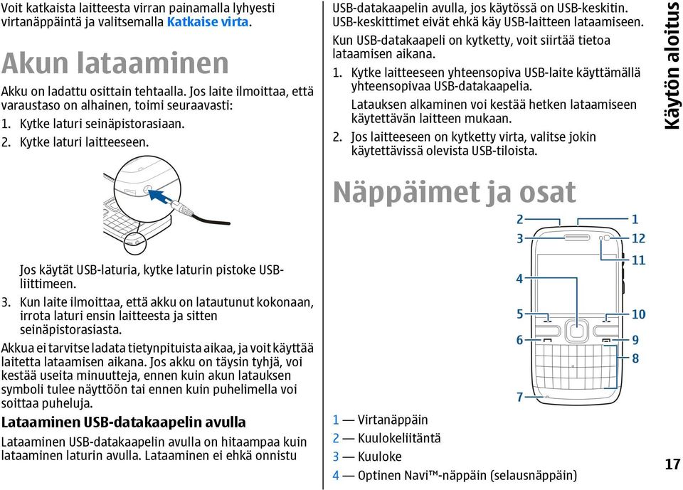 USB-keskittimet eivät ehkä käy USB-laitteen lataamiseen. Kun USB-datakaapeli on kytketty, voit siirtää tietoa lataamisen aikana. 1.