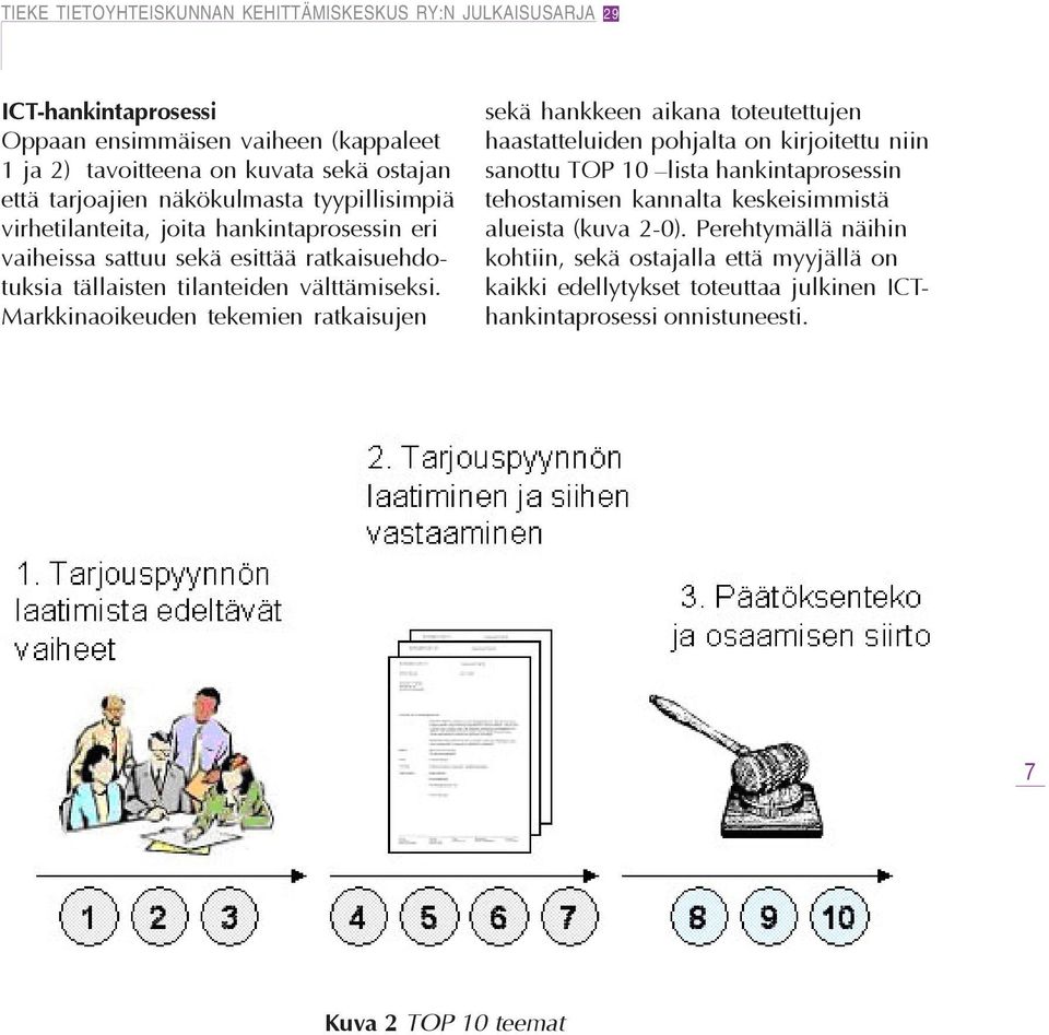 Markkinaoikeuden tekemien ratkaisujen sekä hankkeen aikana toteutettujen haastatteluiden pohjalta on kirjoitettu niin sanottu TOP 10 lista hankintaprosessin