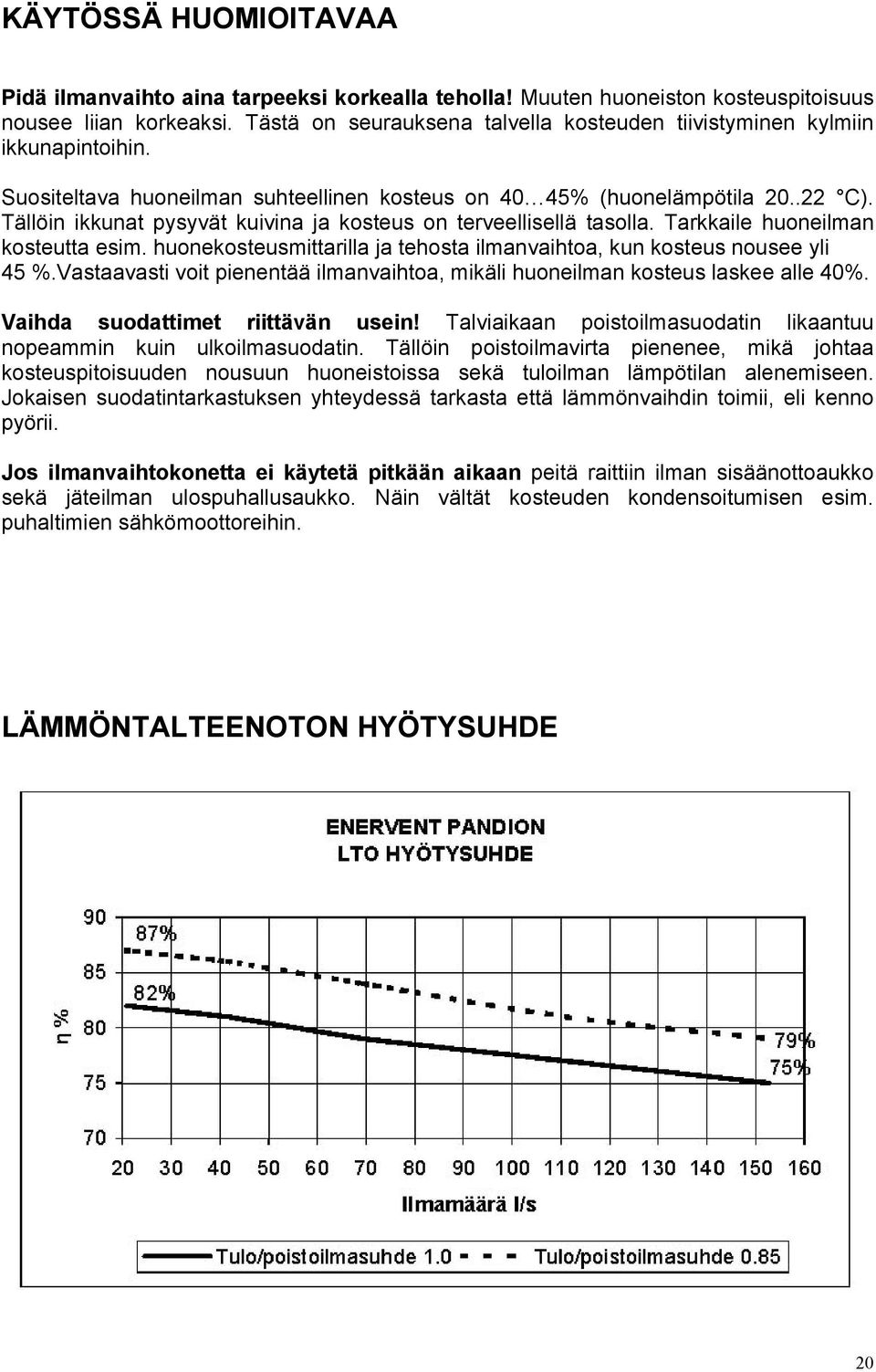 Tällöin ikkunat pysyvät kuivina ja kosteus on terveellisellä tasolla. Tarkkaile huoneilman kosteutta esim. huonekosteusmittarilla ja tehosta ilmanvaihtoa, kun kosteus nousee yli 45 %.