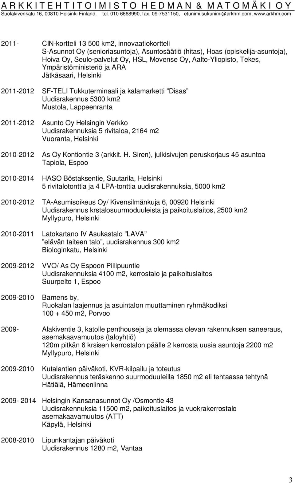 Uudisrakennuksia 5 rivitaloa, 2164 m2 2010-2012 As Oy Kontiontie 3 (arkkit. H.