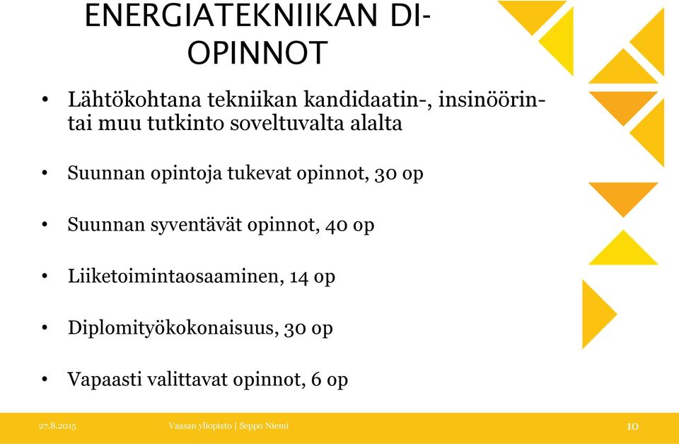 syventävät opinnot, 40 op Liiketoimintaosaaminen, 14 op Diplomityökokonaisuus,