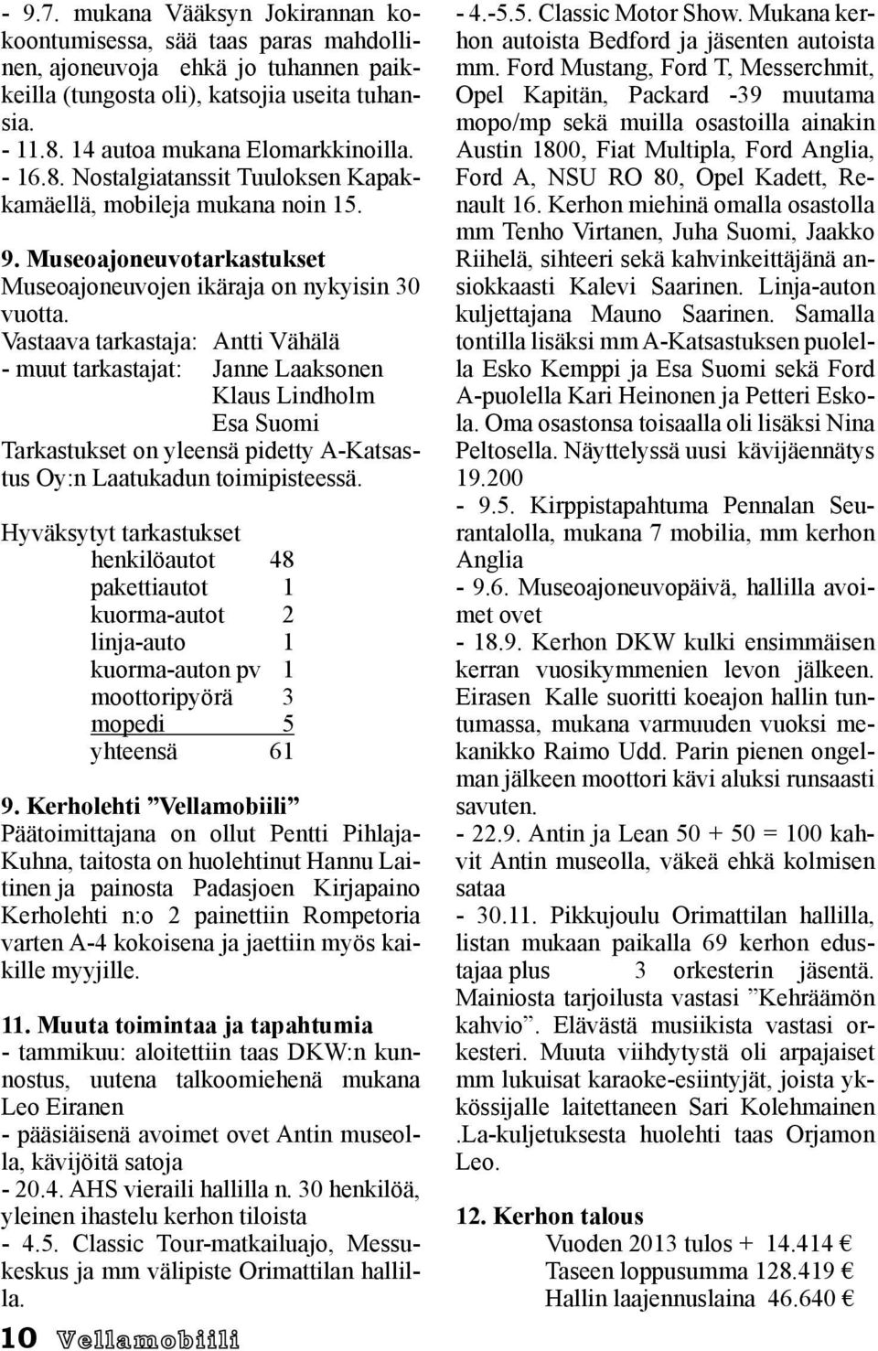 Vastaava tarkastaja: Antti Vähälä - muut tarkastajat: Janne Laaksonen Klaus Lindholm Esa Suomi Tarkastukset on yleensä pidetty A-Katsastus Oy:n Laatukadun toimipisteessä.