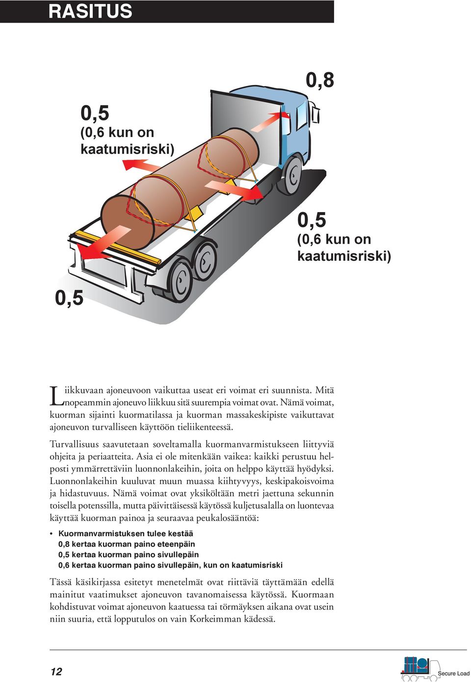 Turvallisuus saavutetaan soveltamalla kuormanvarmistukseen liittyviä ohjeita ja periaatteita.