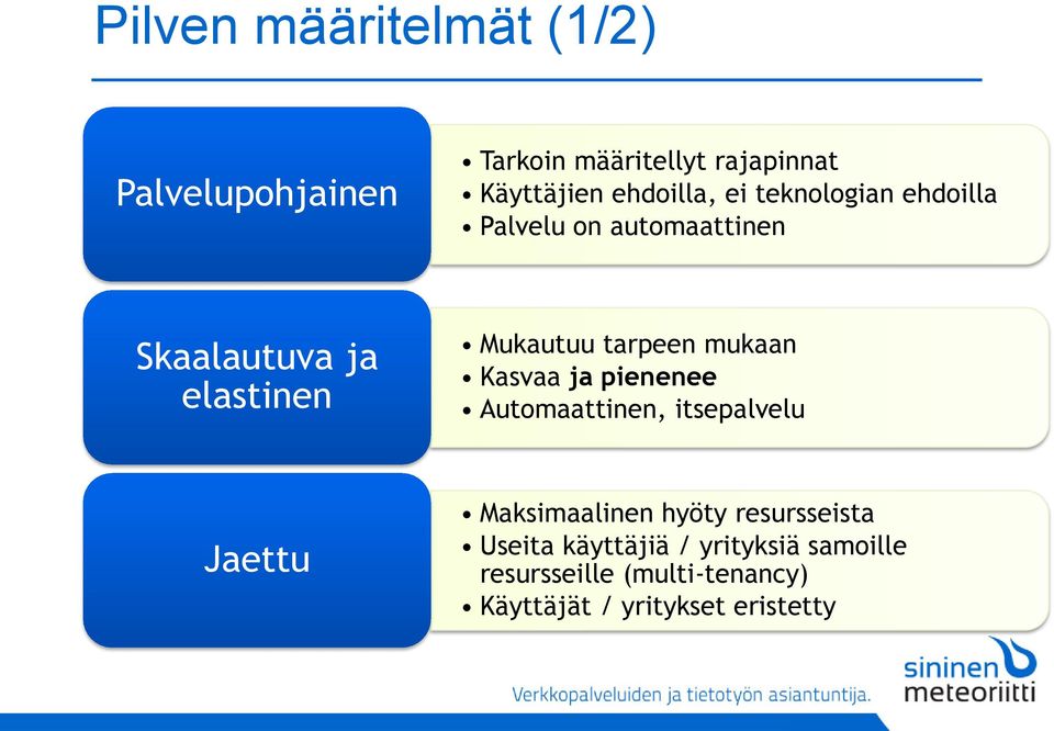 mukaan Kasvaa ja pienenee Automaattinen, itsepalvelu Jaettu Maksimaalinen hyöty resursseista