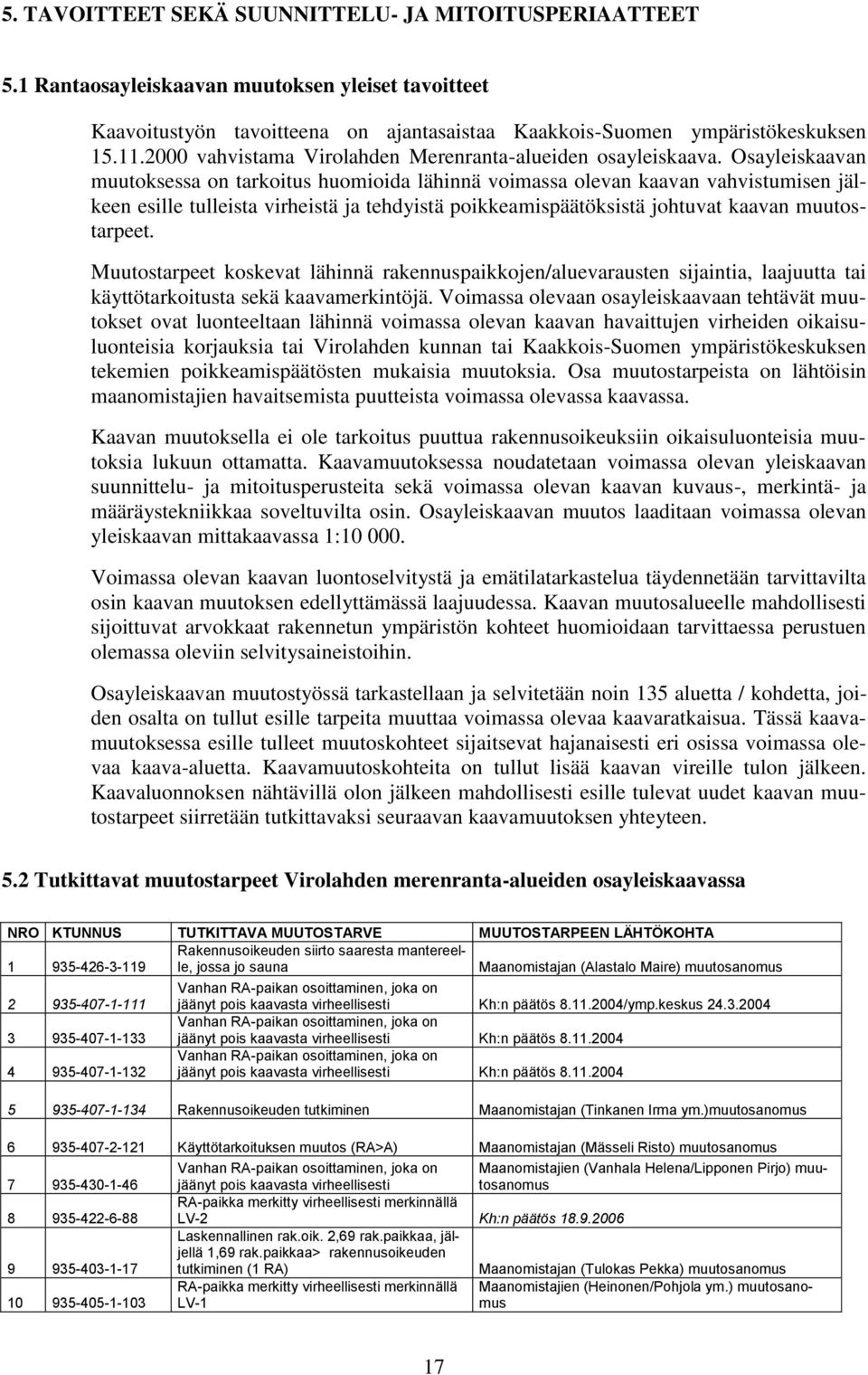 Osayleiskaavan muutoksessa on tarkoitus huomioida lähinnä voimassa olevan kaavan vahvistumisen jälkeen esille tulleista virheistä ja tehdyistä poikkeamispäätöksistä johtuvat kaavan muutostarpeet.