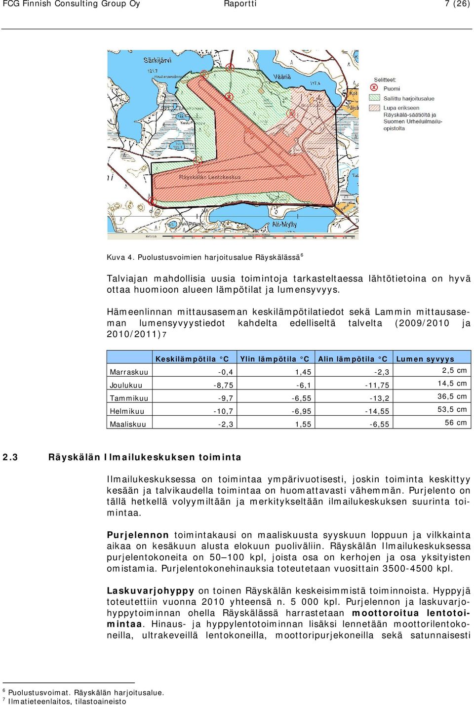 Hämeenlinnan mittausaseman keskilämpötilatiedot sekä Lammin mittausaseman lumensyvyystiedot kahdelta edelliseltä talvelta (2009/2010 ja 2010/2011)7 Keskilämpötila C Ylin lämpötila C Alin lämpötila C