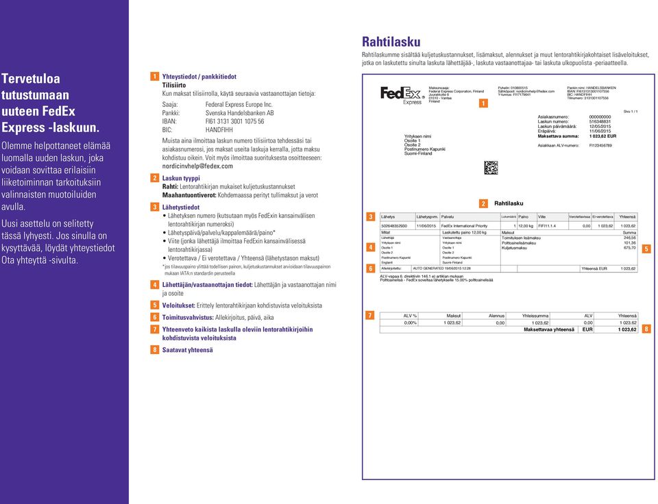 1 2 3 4 Yhteystiedot / pankkitiedot Tilisiirto Kun maksat tilisiirrolla, käytä seuraavia vastaanottajan tietoja: Saaja: Federal Express Europe Inc.