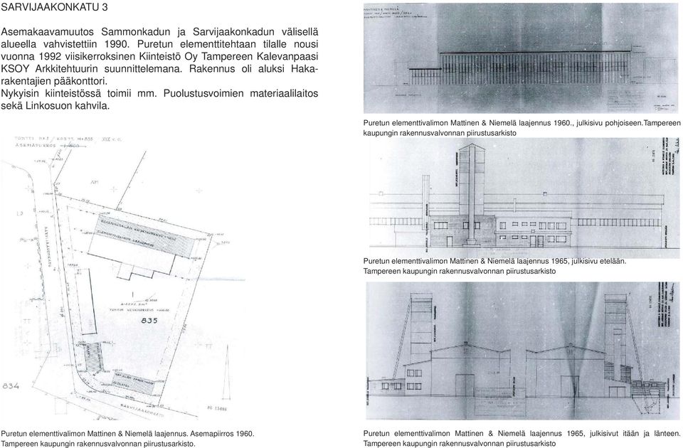 Nykyisin kiinteistössä toimii mm. Puolustusvoimien materiaalilaitos sekä Linkosuon kahvila. Puretun elementtivalimon Mattinen & Niemelä laajennus 1960., julkisivu pohjoiseen.