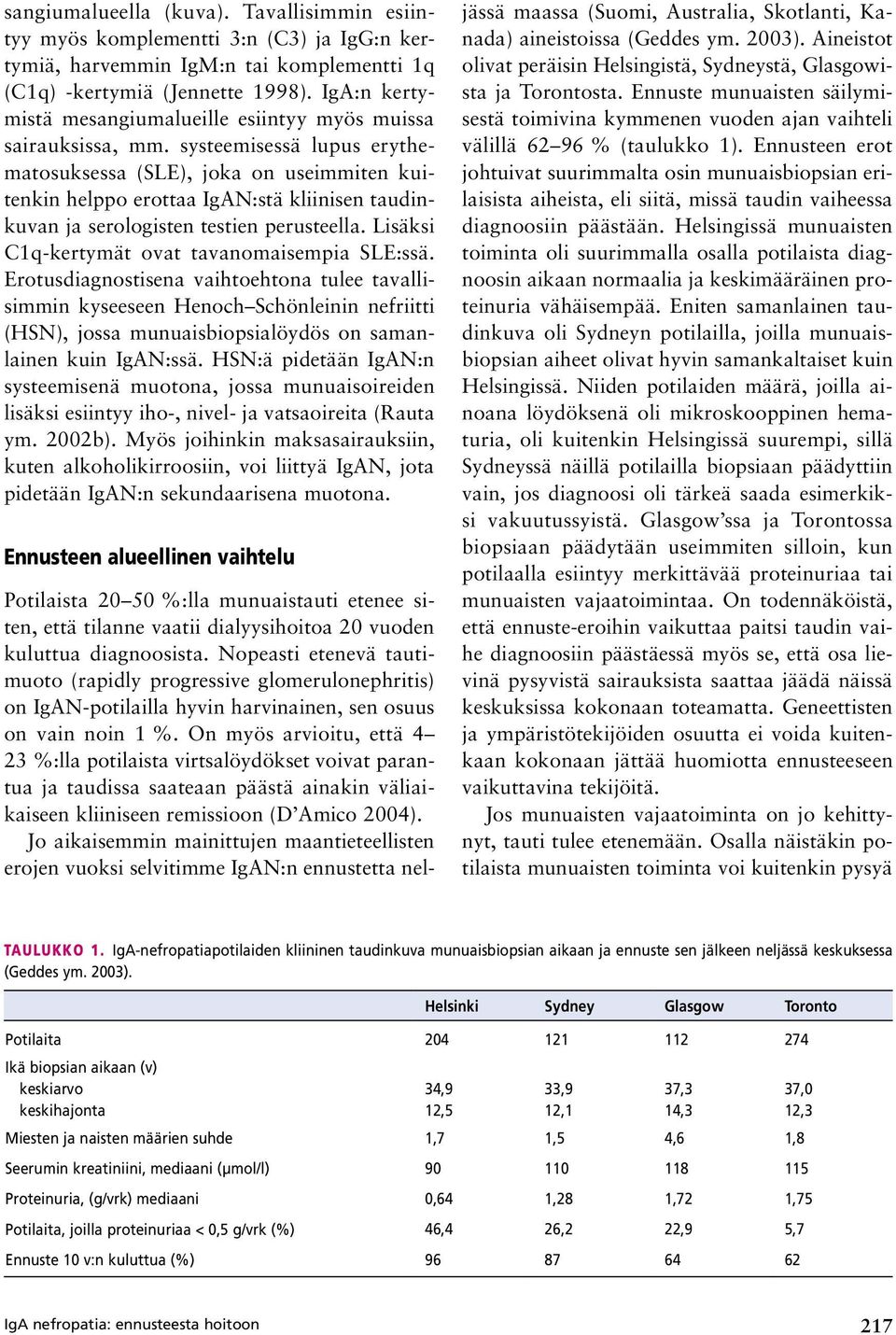 systeemisessä lupus erythematosuksessa (SLE), joka on useimmiten kuitenkin helppo erottaa IgAN:stä kliinisen taudinkuvan ja serologisten testien perusteella.