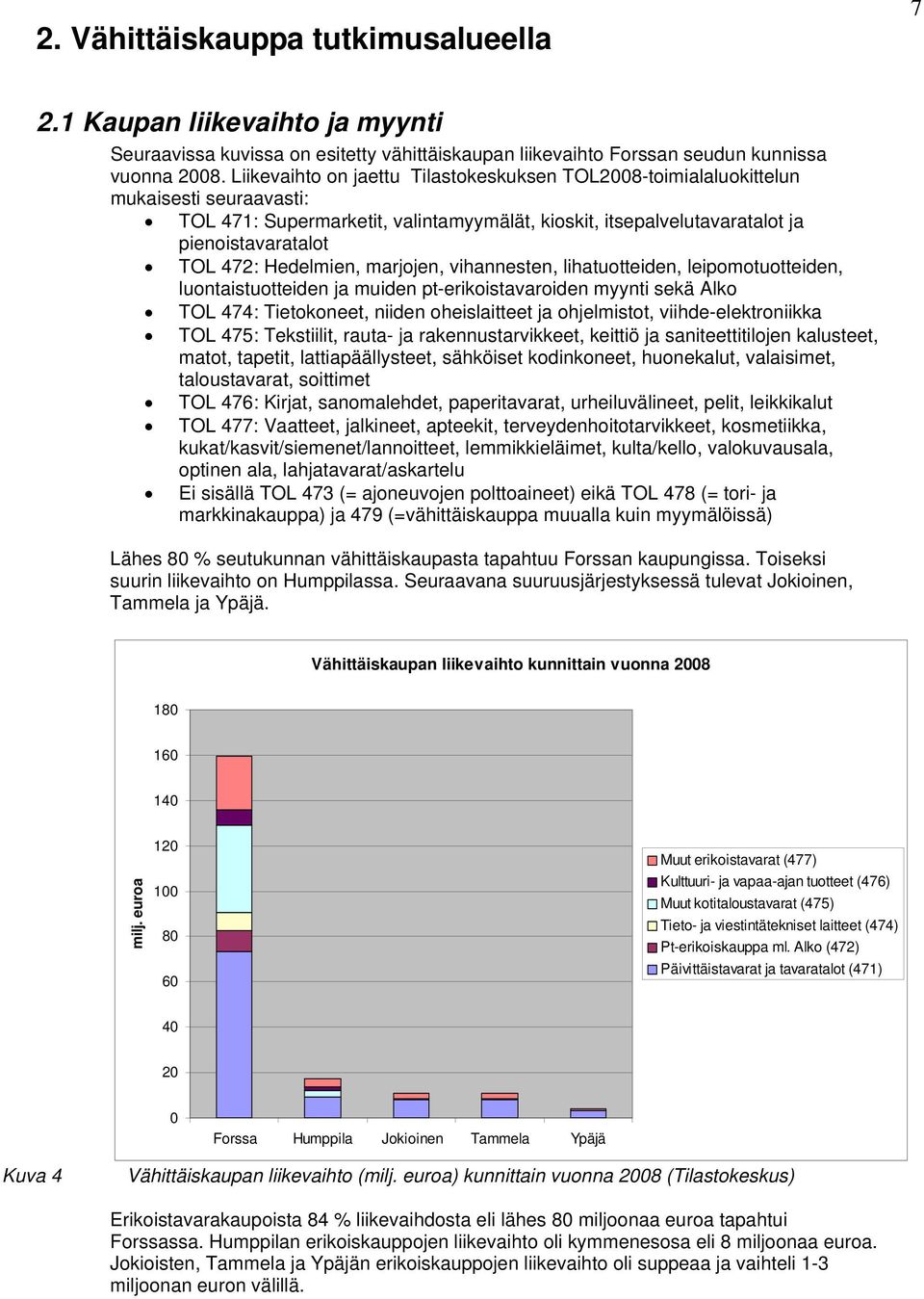 Hedelmien, marjojen, vihannesten, lihatuotteiden, leipomotuotteiden, luontaistuotteiden ja muiden pt-erikoistavaroiden myynti sekä Alko TOL 474: Tietokoneet, niiden oheislaitteet ja ohjelmistot,