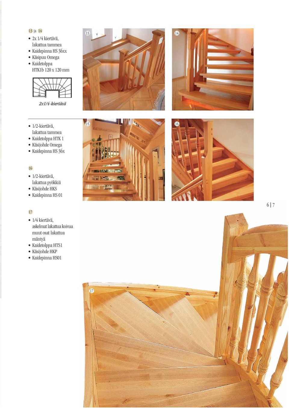 Kaidepinna HS 36x 15 16 16, lakattua pyökkiä Käsijohde HKS Kaidepinna HS 01 17 1/4 kiertävä,